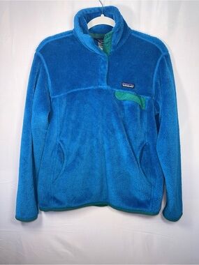 Patagonia Women Bright Blue Fleece Half Button Sweater Pullover Size Medium